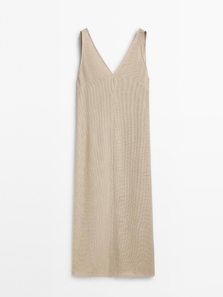 Massimo Dutti Rustic Textured Midi Dress